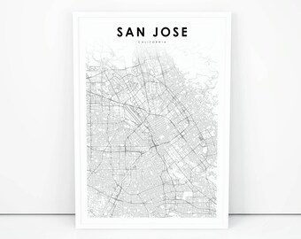 San Jose Map Print California CA USA Art Poster City Street Road Nursery Room Wall Office Decor Printable San Jose Map Print California CA USA Art Poster City Street Road Nursery Room Wall Office Decor Printable