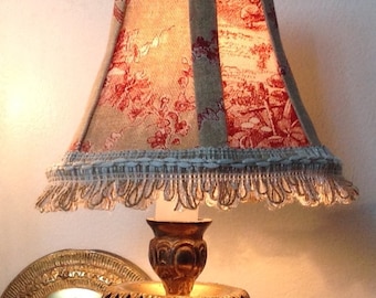 Chandelier Lamp Shade in a beautiful natural and red toile fabric