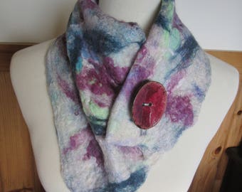 Alpaca Nuno Felted Scarf/Neckwarmer - Handmade from Alpaca and Other Fibers With Coconut Button