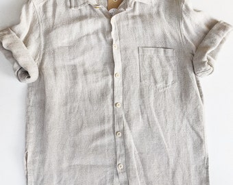 Textured Oatmeal Linen Button Up Top