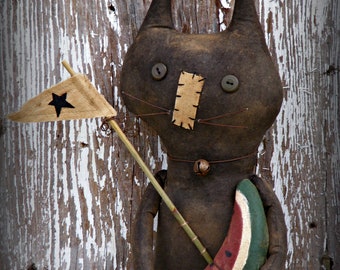 Primitive Cat with Watermelon ~ Primitive Decor ~ Primitive Summer Decor ~ Primitive Home Decor ~ Primitive Cat Doll ~ Cat Decor ~ Cat Lover