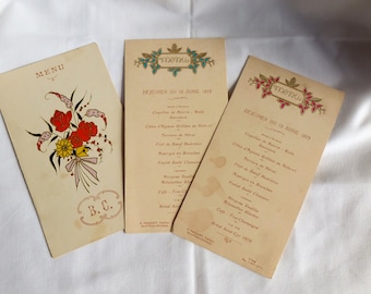 Old Menu / Old Wedding Menu / Old Fashioned Wedding Menu / French Menu / Collections / Old Floral Illustration / Gifts for her / Small gift.