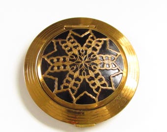 Vintage Richard Hudnut Rouge and Powder Compact Brocade Vanity 1930s Black Enameled