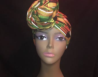 African Kente Head-wrap, Head-scarf, Headband, HairTie