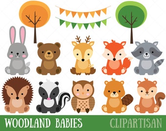 Woodland Baby Animals Clipart | Forest Animal Clipart | Woodland Baby Shower Printable