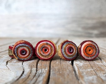 7 Handmade Fabric Beads - Fiber Art Beads - Textile Art Beads - Hippie Boho Bead - Focal Beads