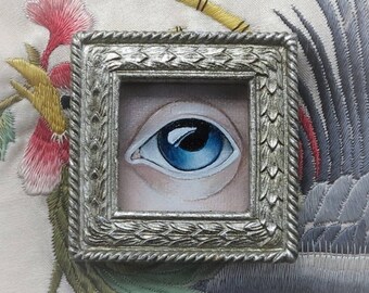 Blue Lover's Eye II, Original Painting Brooch.