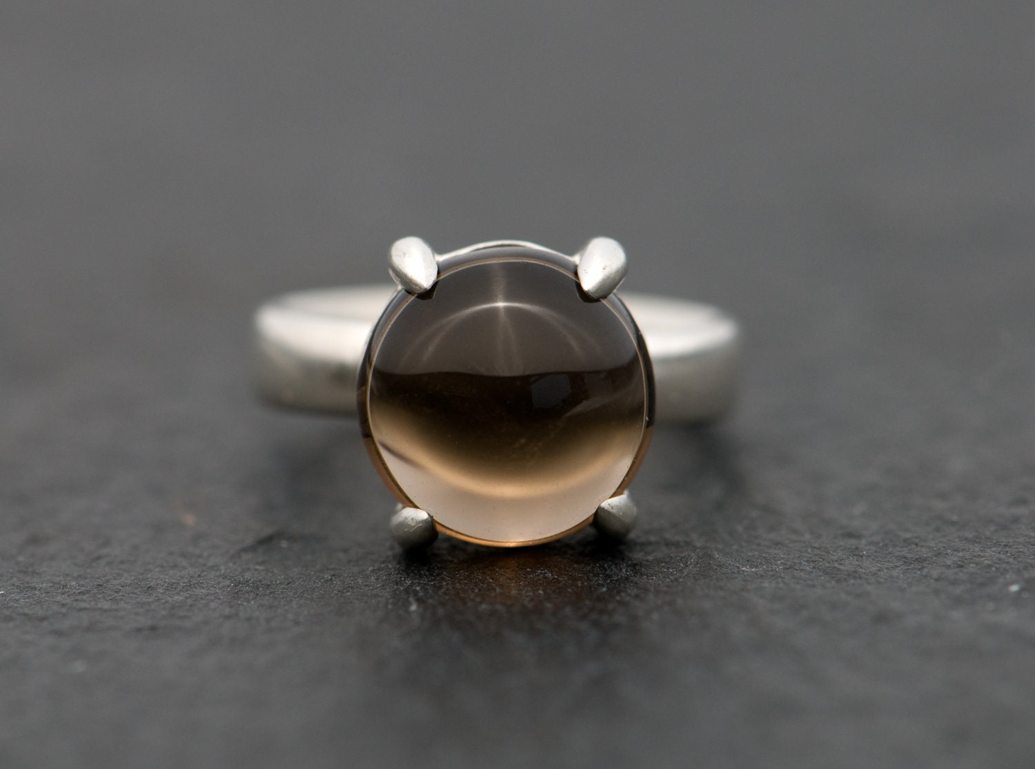 Smoky Quartz Ring Big Cabochon Rich Smoky Quartz Set In