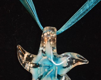 Murano Glass Starfish Pendant Necklace Light Blue