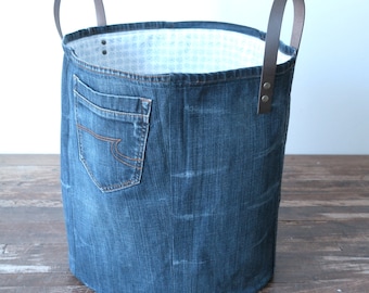 large storage basket made of old jeans - laundry basket - XXL basket - toy bin - storage - basket canvas