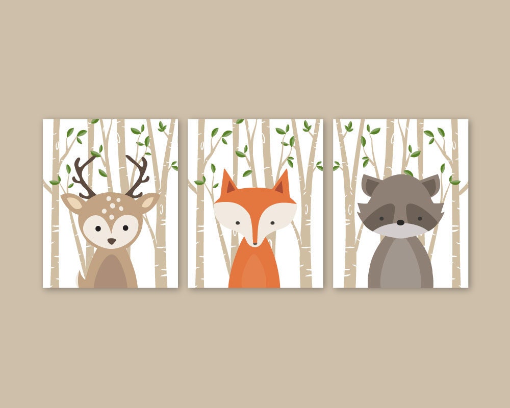 Woodland Nursery Decor Set of 3 Forest Animal Prints Baby
