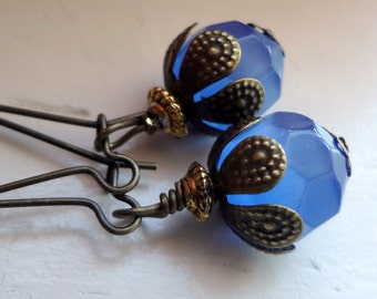 Blue Earrings, Dangle Earrings, Kidney Earrings, Blue Jewelry