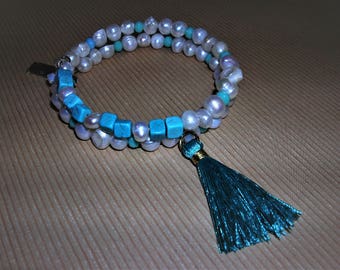 Freshwater Pearl and Turquoise Bracelet