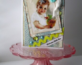 Handmade Card New Baby Vintage-style Congratulations Victorian Greeting SUPER CUTE duck