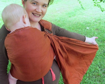 Linen Ring Sling, linen Baby Carrier, Baby Sling, - Earthy Spice 100% LINEN - DVD included, toddler sling, summer, baby shower gift