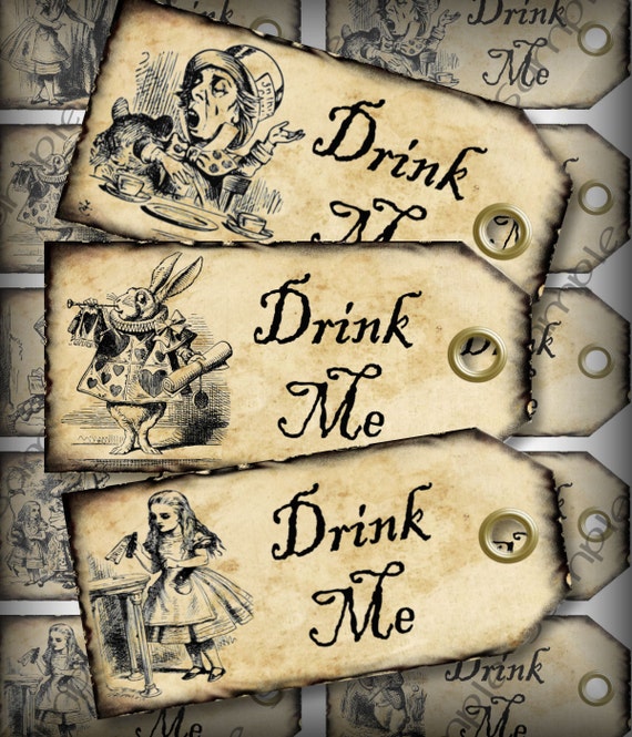 Drink Me Alice in Wonderland Printable Digital Favor Tags