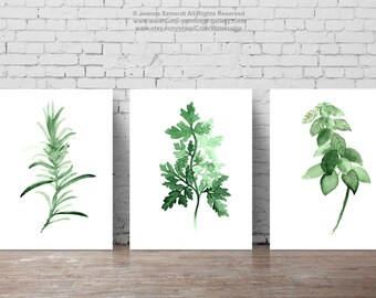 Herbs set of 3, Minimalist Painting, Food Art, Basil Print, Parsley Poster, Rosemary Kitchen Decor