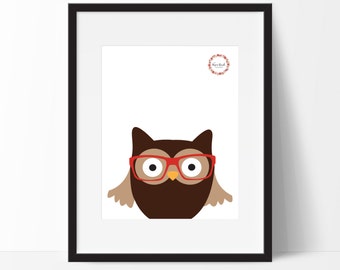 Hipster Woodland Owl Wall Print_0046WP
