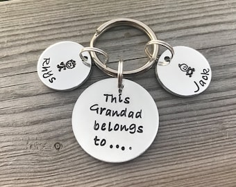This Grandad belongs to.. hand stamped personalised keyring, grandad gift, grandad keyring, granda keyring, papa keyring, Father's Day