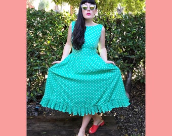 vintage Victor Costa aqua polka dot dress