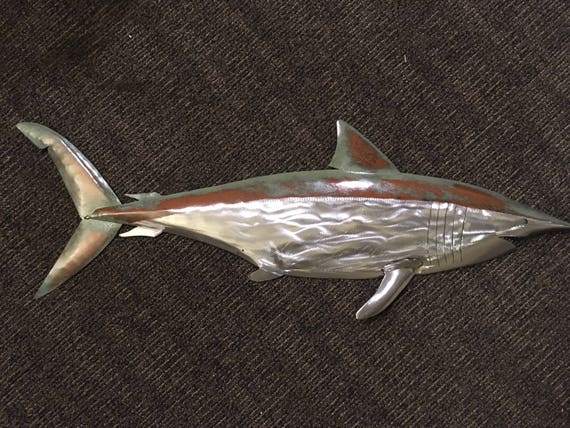 Shark Metal Fish Wall sculpture 36in long Beach Coastal Tropical Art