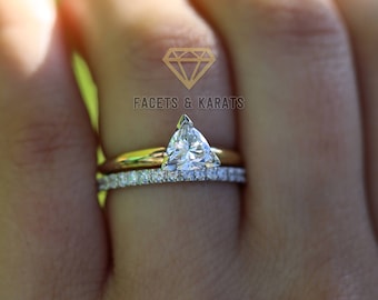1.34 ctw Trillion cut Solitaire Engagement Bridal Promise Ring Wedding Band Solid 14k Gold Lab Created Man Made Synthetic Simulated Diamonds