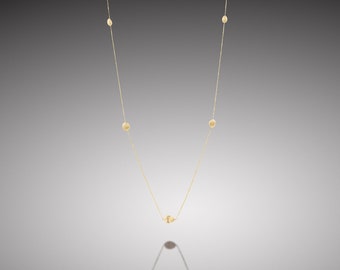 ANEMONE-14K ,Yellow gold ,long necklace ,gold nuggets ,nugget necklace ,small gift ,white diamond ,Everyday necklace ,delicate necklace