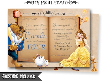 Beauty and The Beast Invitation, Belle Invitation, Beauty and The Beast Birthday Invitations, Princess Belle, Printables, Personalized