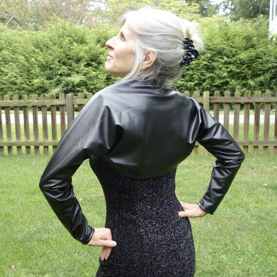 Y Black Pleather Long Sleeve Shrug Bolero Faux Vegan