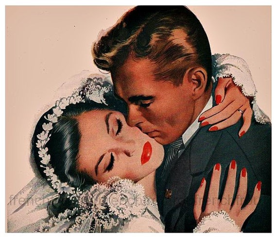 Download vintage pinup bride and groom romance wedding illustration