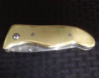 BRASS LINER LOCK knife with Damascus blade