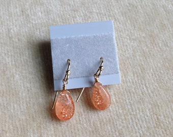 Sunstone Briolette Gold Filled Earrings 1218