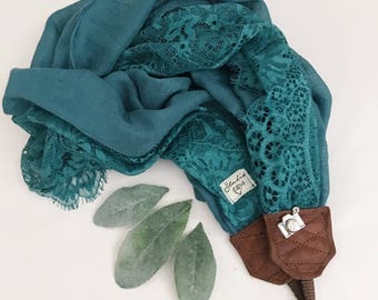 Studio Love Camera Strap: dark teal lace scarf pro photographer dslr leather