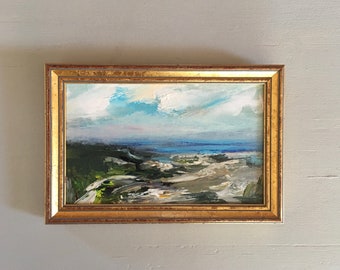 Small Beach Painting- Study Painting -Original -Seascape- Beach Small Art -5-1/2 x 8 approx. including frame- Ready to Hang