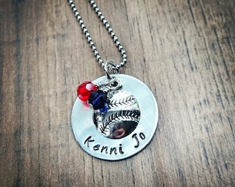 Hand Stamped Perosnalized Softball Necklace - Girls Softball Gift - Softball Gifts - Softball Senior Gifts - Softball Team Gift