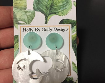 Moon Dangles - Frosted Aqua Stud