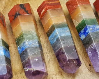 7 Chakra Double Terminated Point - Hand Cut Natural Stone Point for Crystal Healing Grids - 257