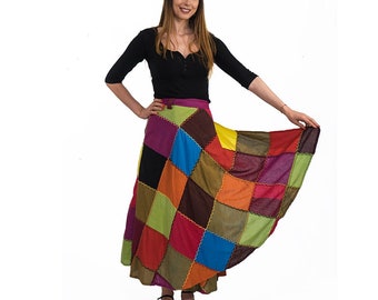 Colorful patchwork wrapping skirt one size fits all cotton handmade item