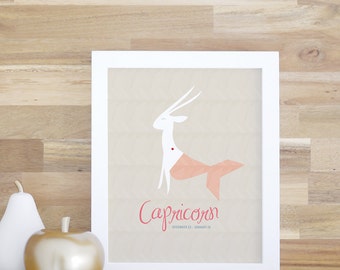 Capricorn Zodiac Sign Print for kids' Rooms and Baby Nurseries Art and Decor Capricorn Poster 8x10 16x20 White Frame. Capricorn Print