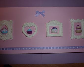 Gorgeous frame romantic delicious! Polymer clay cupcakes, birthday, wedding, Christmas table, baptism