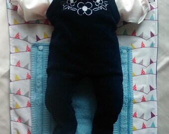 Blue and white baby changing mat present Nomad is handmade by the Butterfly Fairy