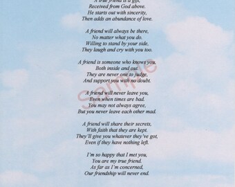 Six Stanza What Is A Friend Poem shown on