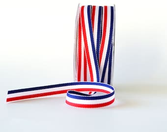 Blue, White and Red Grosgrain Ribbon 3/8" Wide Striped Ribbon French Flag Ribbon 5 Yards
