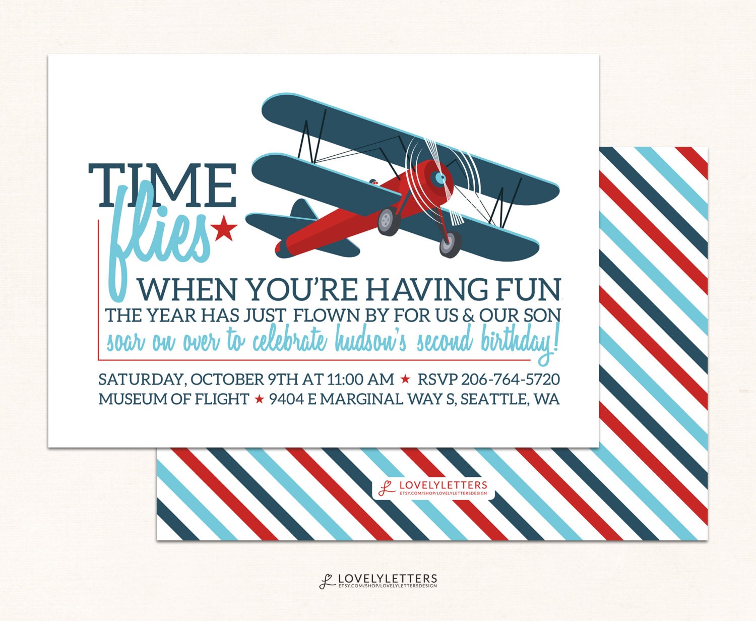 Airplane Birthday Invitation / Vintage Airplane Invitation