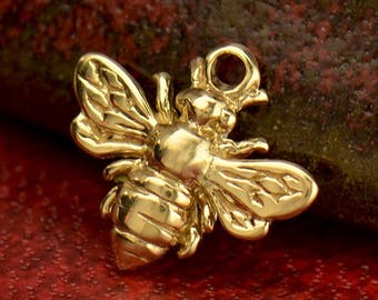 Solid 14K Gold, Honeybee Charm, Bumblebee Charm, Bee Charm, Gold Bee Charm, Bee Lover Charm, Bee Keeper, Bee Jewelry, Bee Pendant