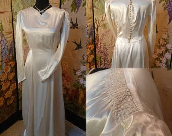 1940s Cream Satin Wedding Dress