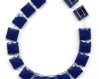 Vintage 13mm Navy Nailhead Beads Square Opaque Dark Blue Two Holes 16 Pcs.
