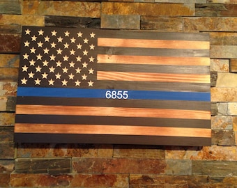 Rustic Wooden Flag - American Flag - blue line flag - police flag - blue lives matter -police officer gift - police academy graduation gift