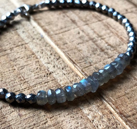 Ombré Gemstone Bracelet ~ Labradorite and Pyrite Ombré Crystal Healing Bracelet, Polished Labradorite, Chakra Healing, Bohemian Bracelet
