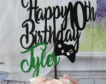 10th Birthday, ANY AGE NAME Colors, Gamer Cake Topper, Gamer Birthday Party, Boys Birthday Party, Girls Birthday Party, Video Games, Glitter